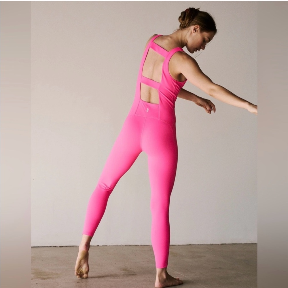 Current Style FP Movement Never Better Strappy Back Jumpsuit in Hot Pink NWOT